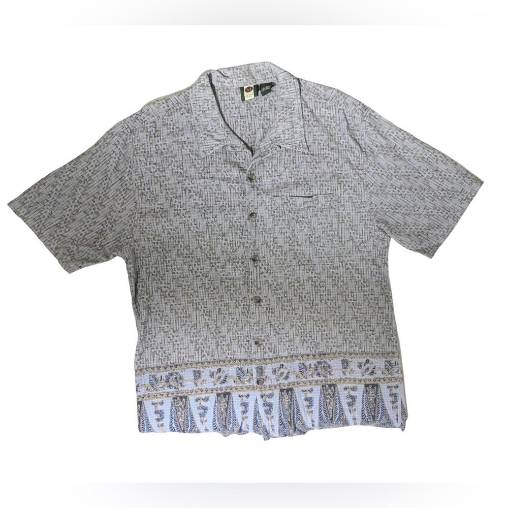 Metro One Button Up Blue Men’s Shirt w/ Tan Pattern - Size: Large